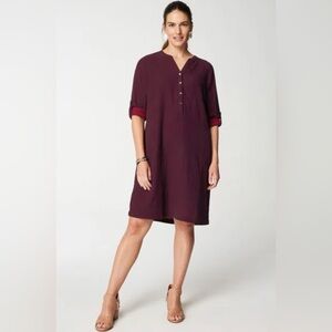 J. Jill Pure Jill Colorblock Organic Cotton Shirt Dress Currant Pepperberry Sz L